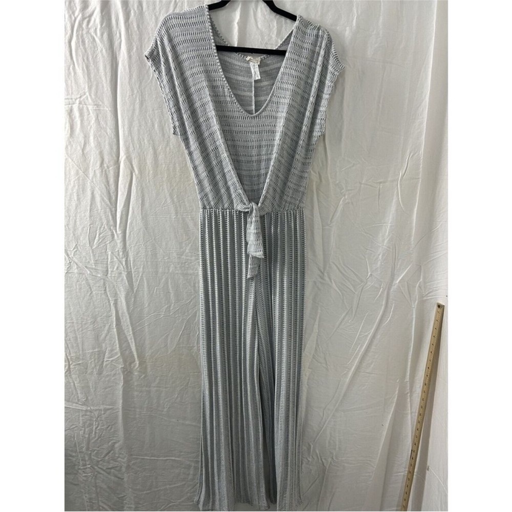 Caution To The Wind Gray Striped Jumpsuit